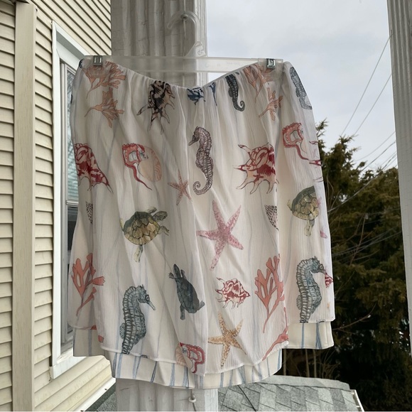 Club Monaco Lynix Seashell Print Summer White Silk Skirt Size 4 - Picture 8 of 13